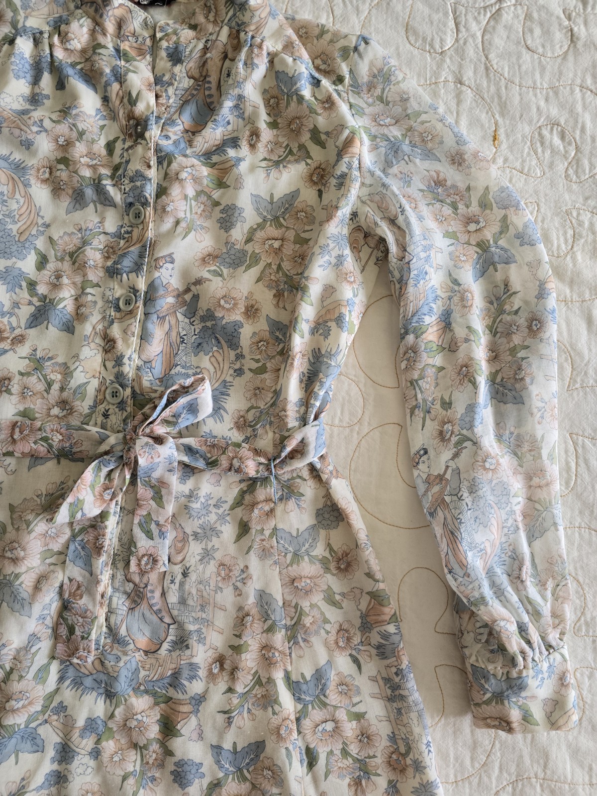 Vintage 60s 70s Novelty Print Shirt waist Dress Womens Medium Etheral Romantic
