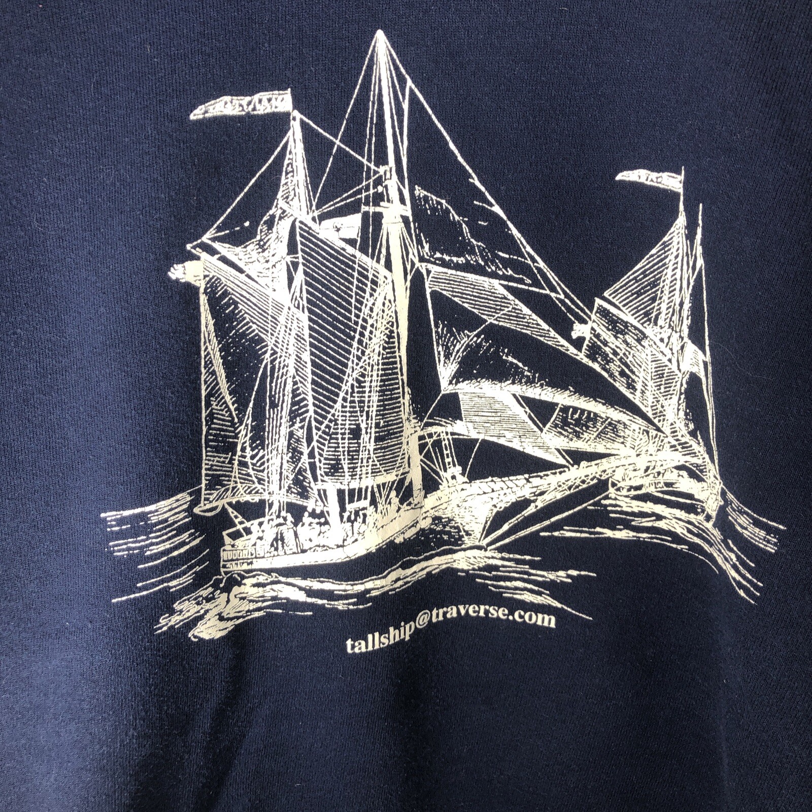 Vtg 1990s JERZEES Sweatshirt Super Sweats 90s Tall Ship Traverse City Blue XL