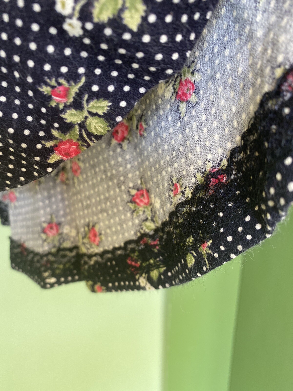 Vtg 70’s Liberty of London Black Polka Dot Rose Blouse W/ Agate Buttons