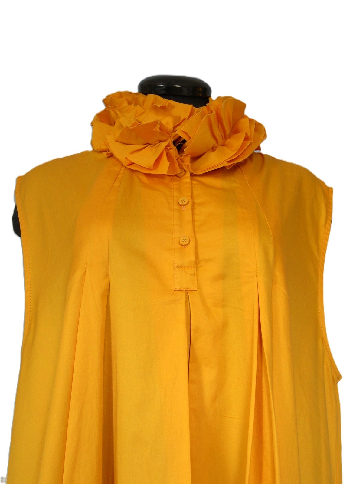 Vintage XL Marigold Cotton Dress • Ruffle Collar •Tent Style • 132″ Hem Sweep