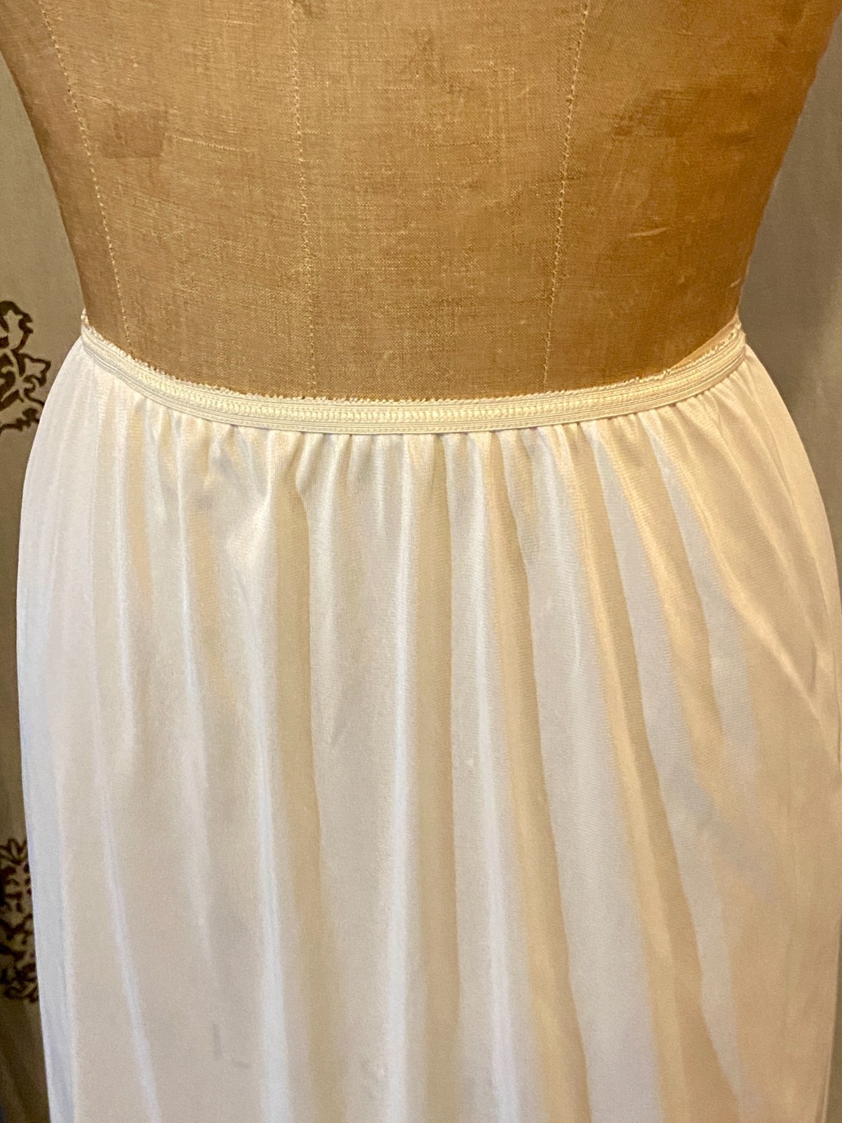 vtg Formal Long Ivory Half Slip LACE Nylon Slit Up Front Cottagecore Coquette L