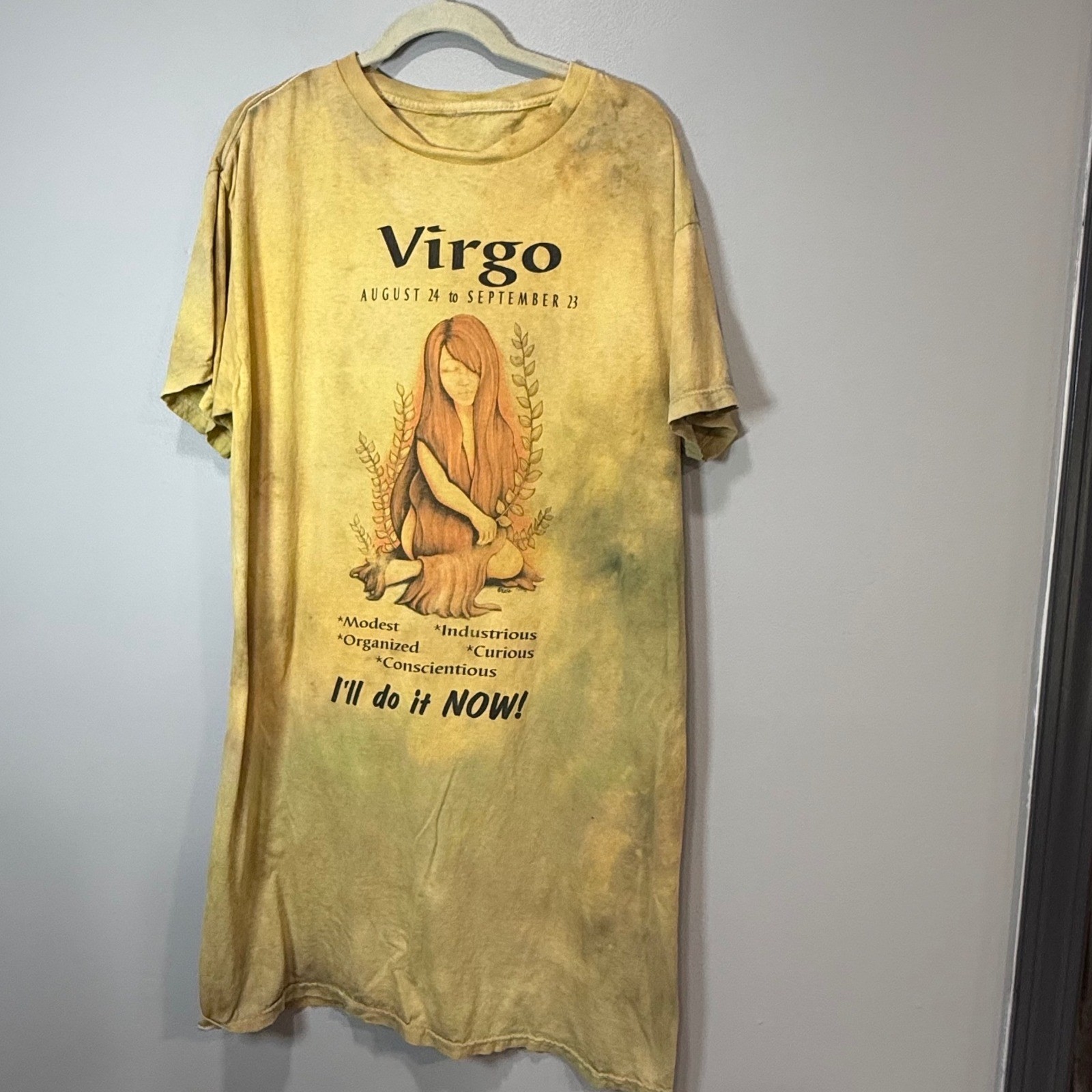 Virgo Zodiac Graphic Tee Yellow Tie Dye Earth Sign Astrology T-Shirt nightgown
