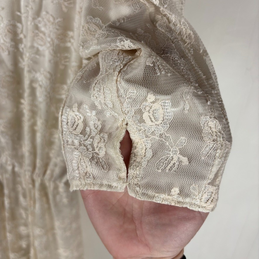Vintage 1970s Handmade Wedding Dress Ivory Lace Edwardian Revival Cottagecore