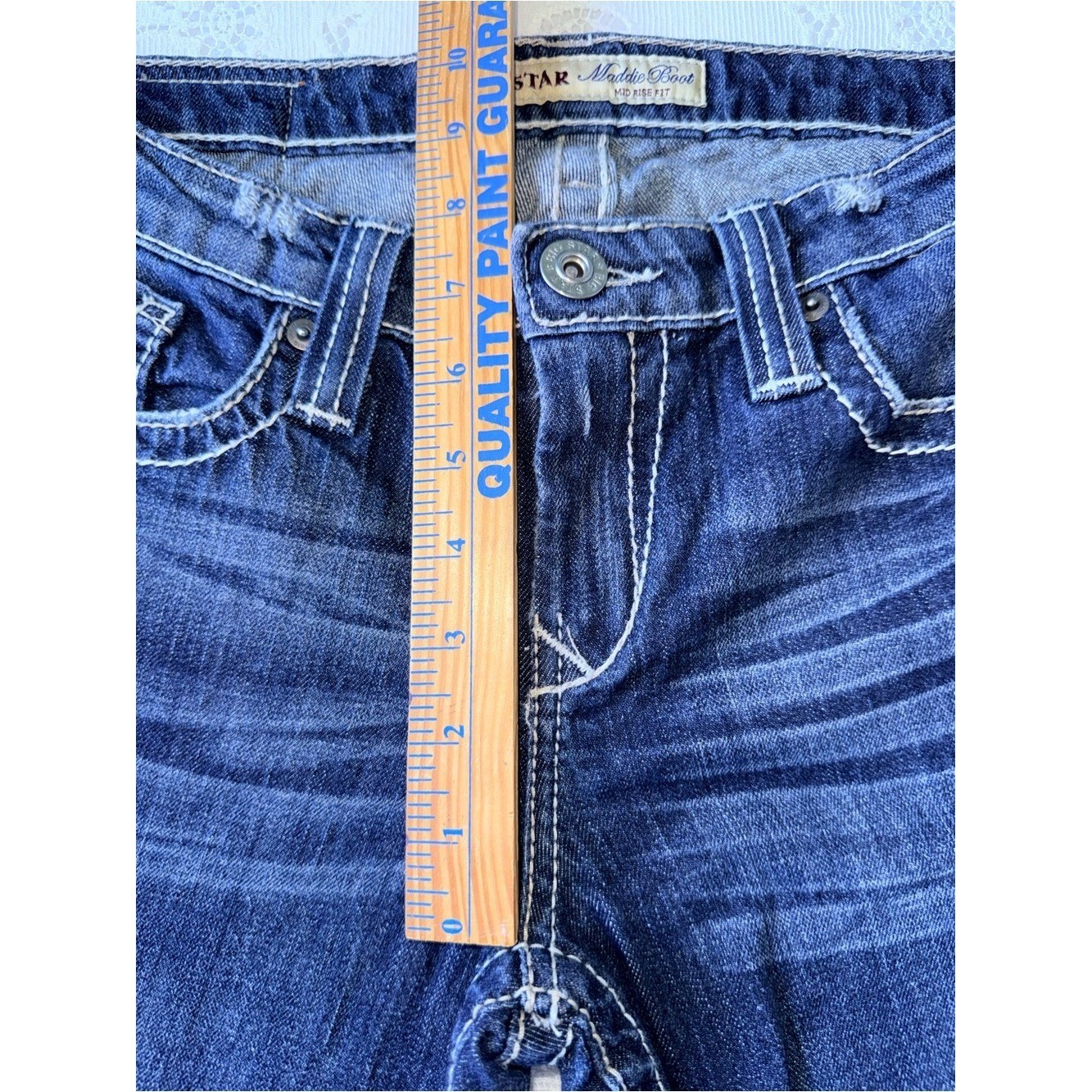 Big Star Maddie Boot Mid Rise Fit Jeans Size 28L Thick Stitch Distressed Y2K