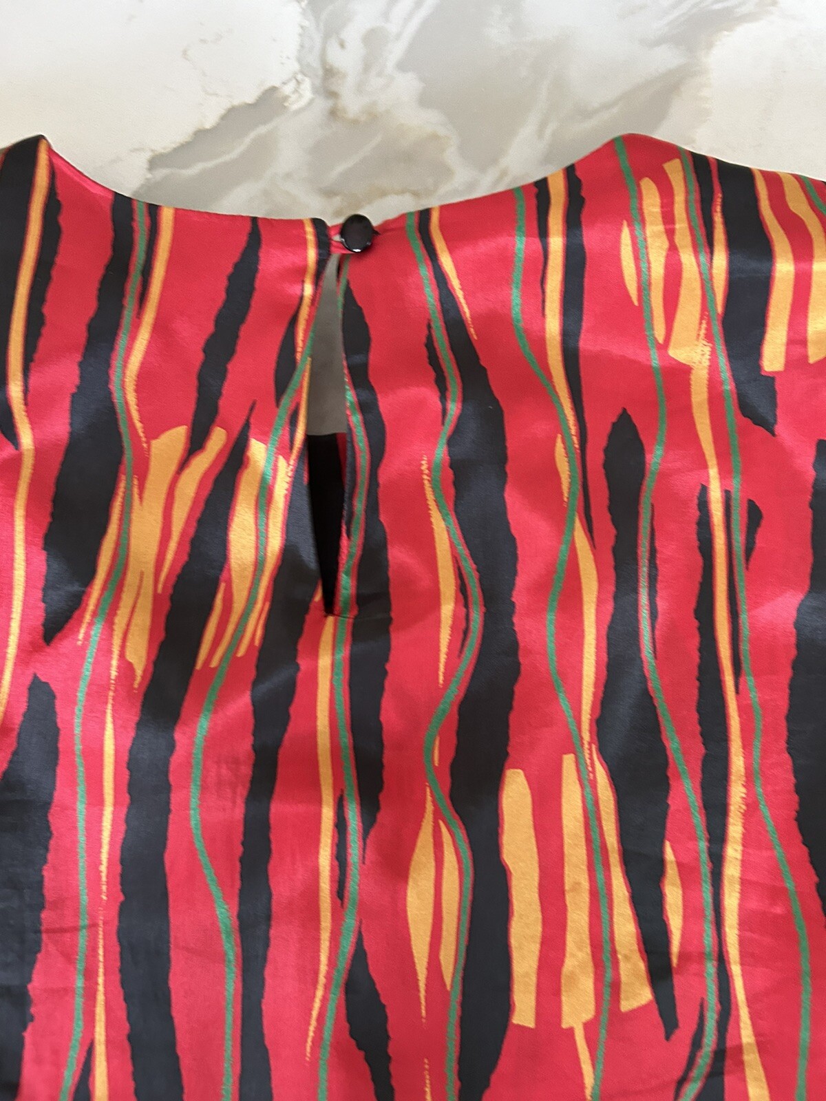 Vintage Susan Hutton 70s Vibe Blouse Red, Yellow And Black Lines Size 10