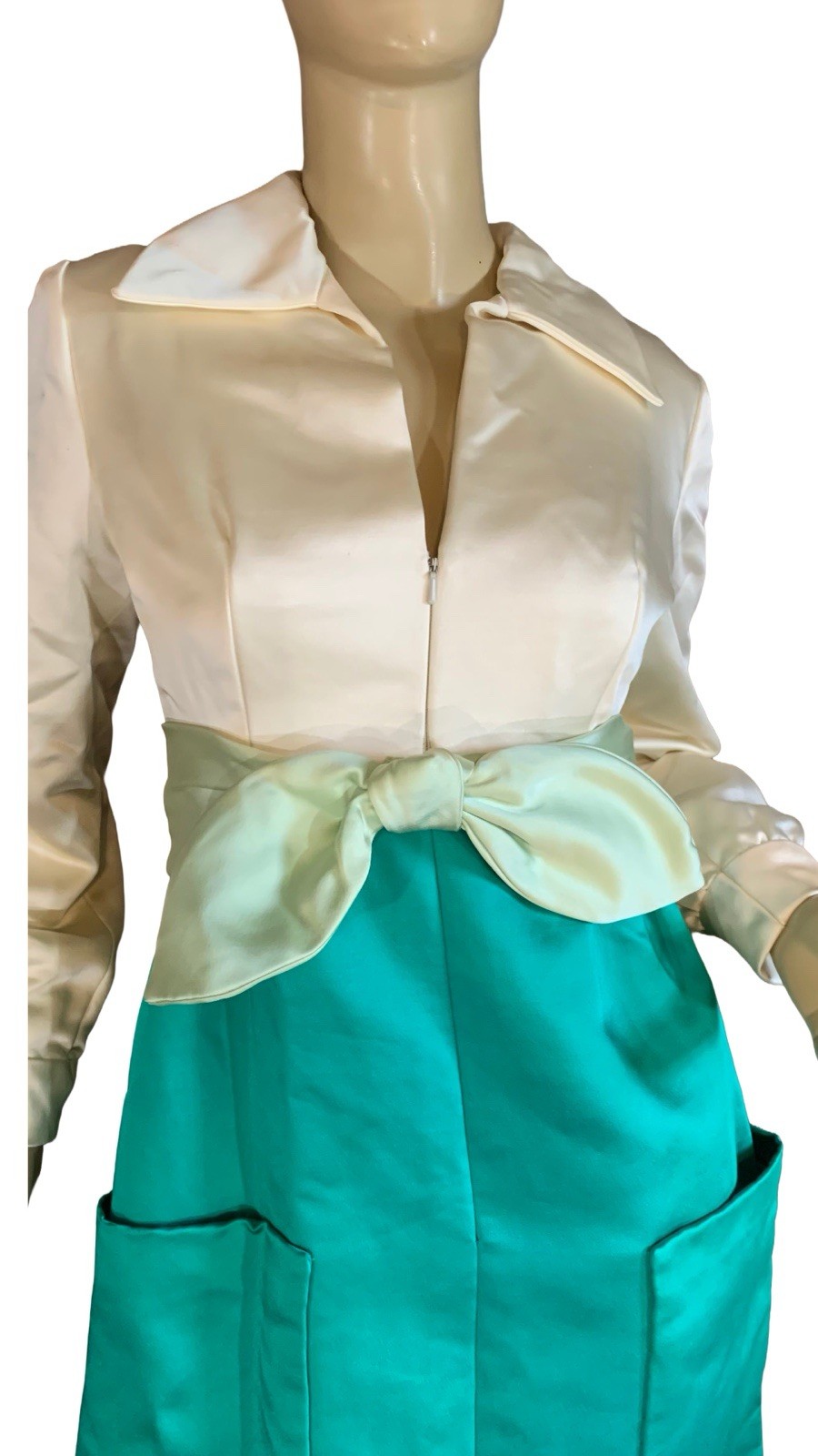 VINTAGE 1960’s GREEN & CREAM MOLLIE PARNES BOUTIQUE DRESS SZ APPX SM
