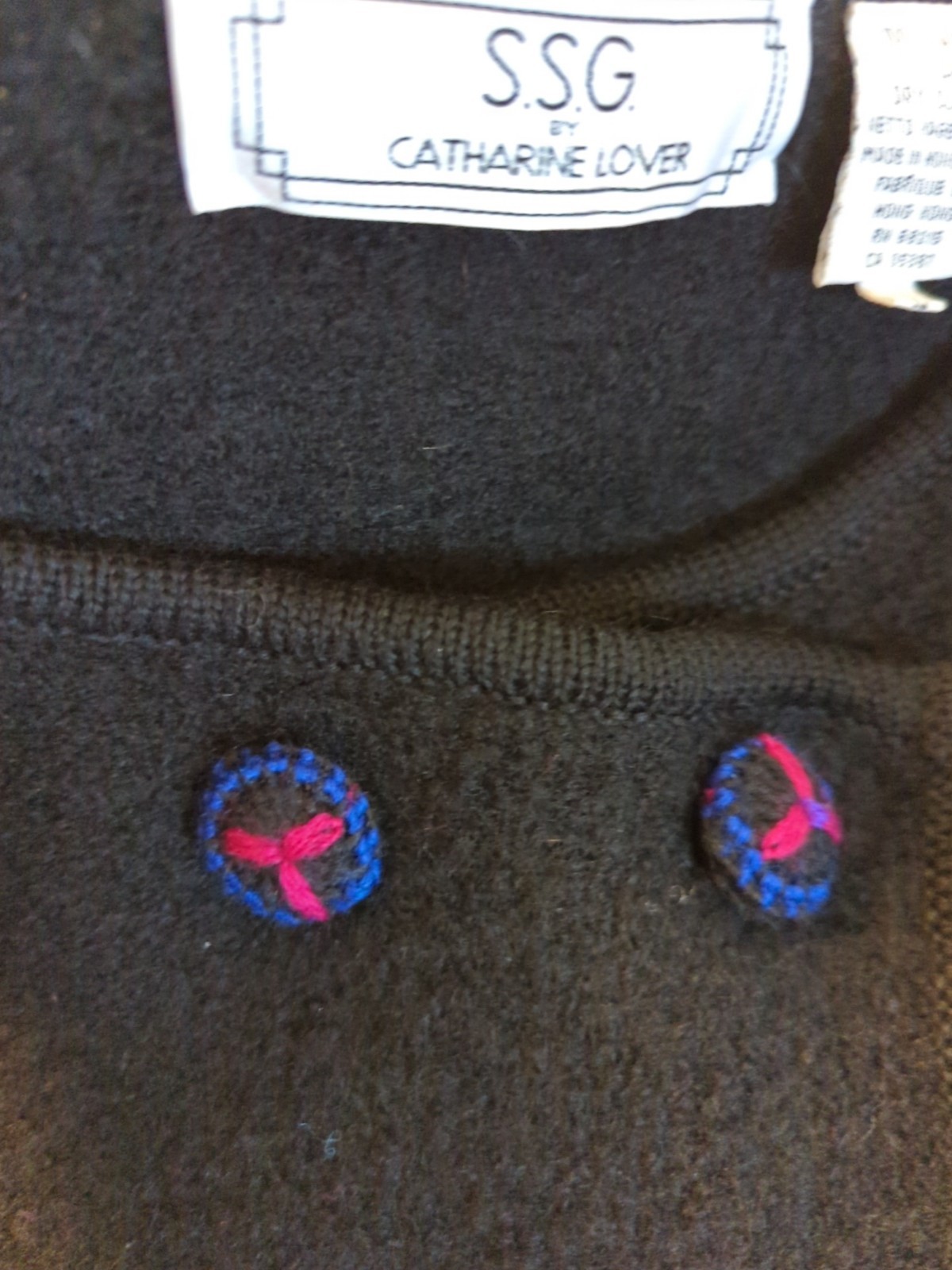 80’s Vtg Catharine Lover Wool Coat Sweater L SSG Embroidered Made in Hong Kong