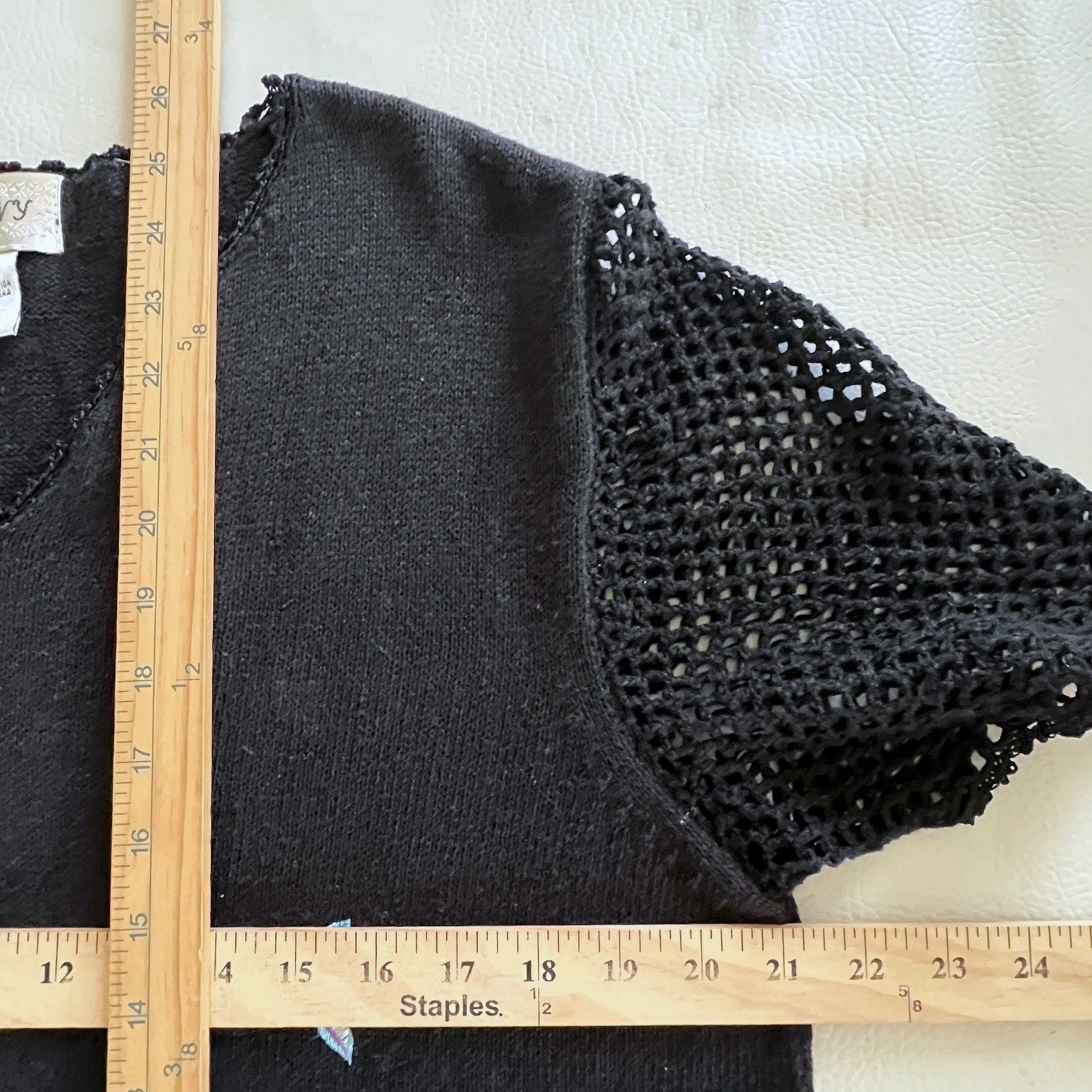 Jenny Flamingo Embroidered Sweater Women XL Black Tropical Crochet Sleeve Top