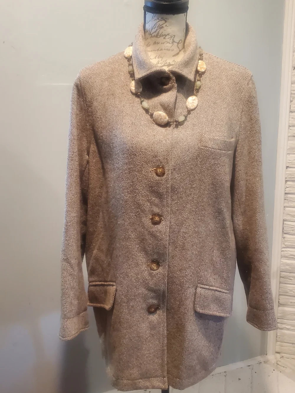 Vintage Real Comfort Tan Herringbone Wool Blend Car Coat/ Jacket Size 12 VGC