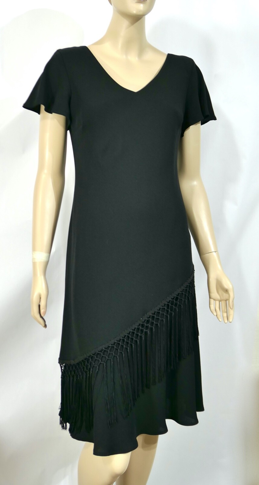 Vintage 80s SL Fashions Flapper Sheath Pencil Dress Flutter Sleeve V Neck S/M