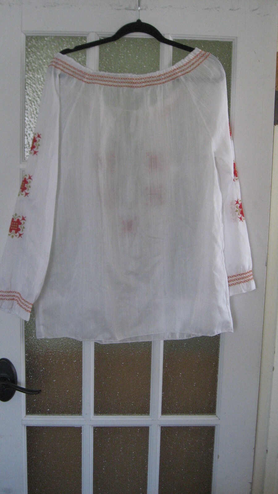 Vintage Greece White Embroidered Peasant Blouse K Papoutsaki Bros. Hippie Boho