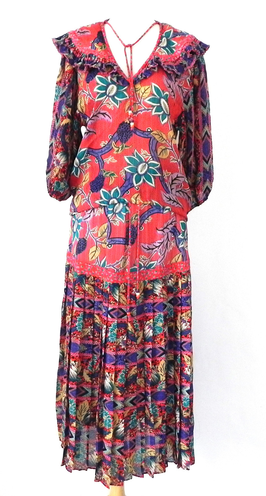 Vtg Neiman Marcus Susan Freis 2pc 3/4 Sleeve Top/Maxi Skirt Poly Chiffon Size S
