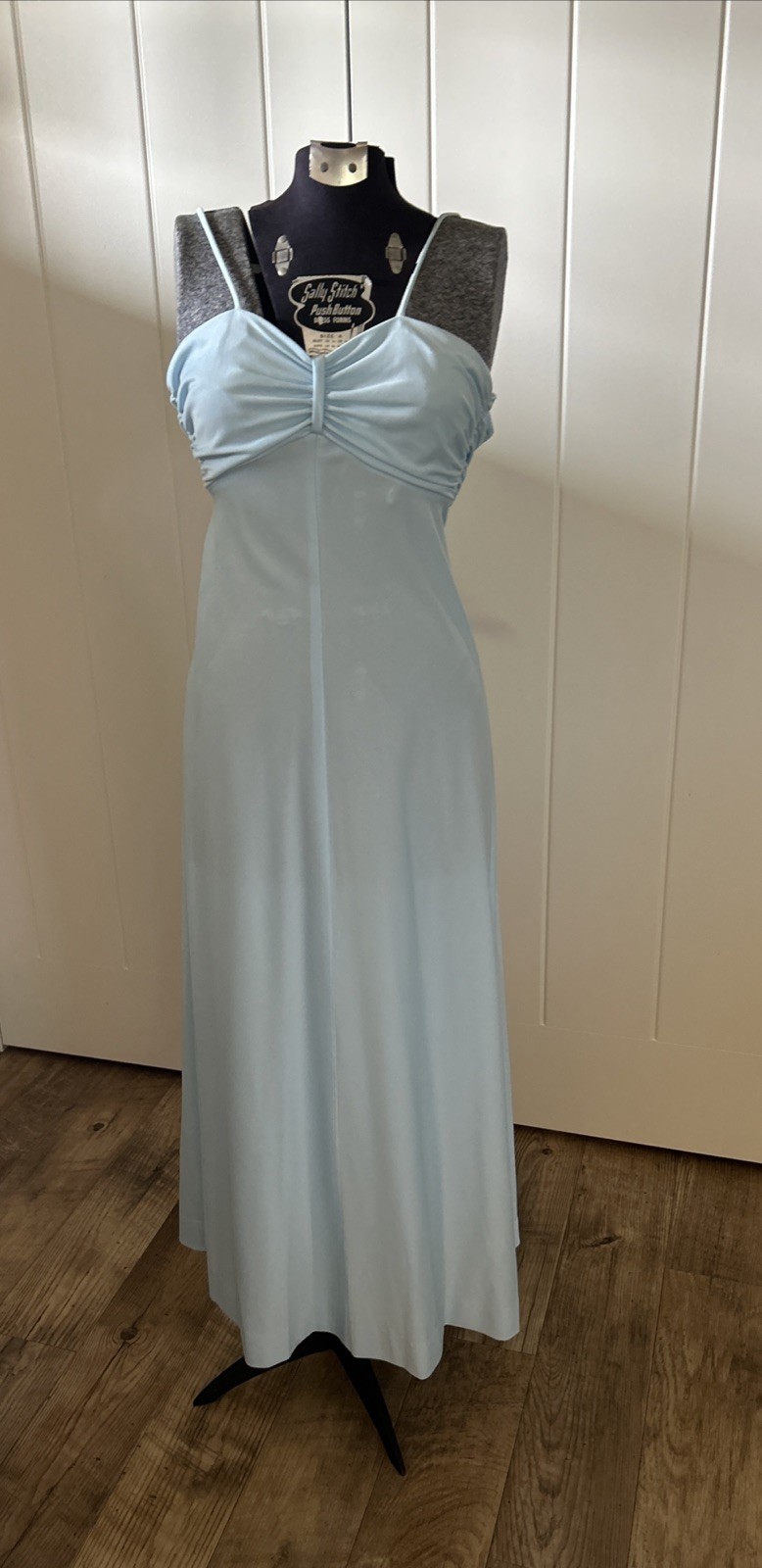Vintage 1970’s Junior XS Blue Dress With Spaghetti Straps And Lace Jacket