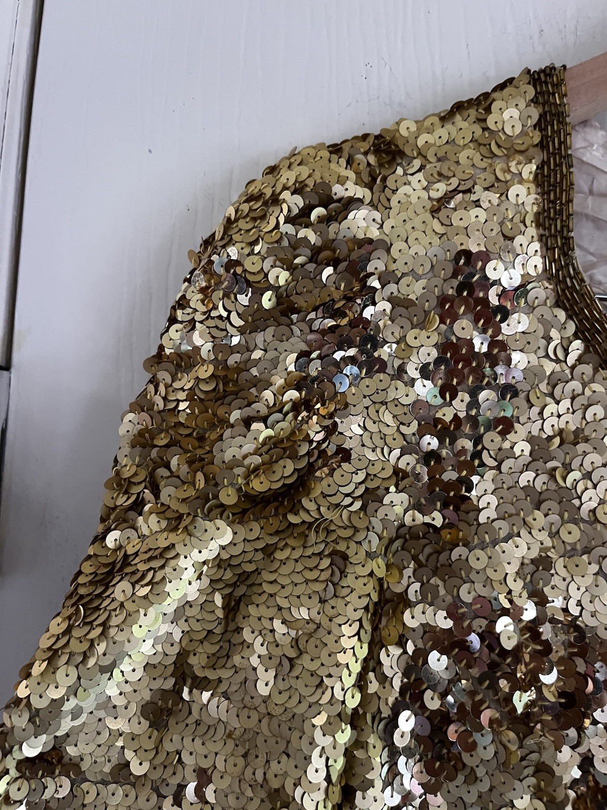VTG 70s 90s Silk Sequin Mob Wife Trophy Bride Wedding Guest Party Dress M