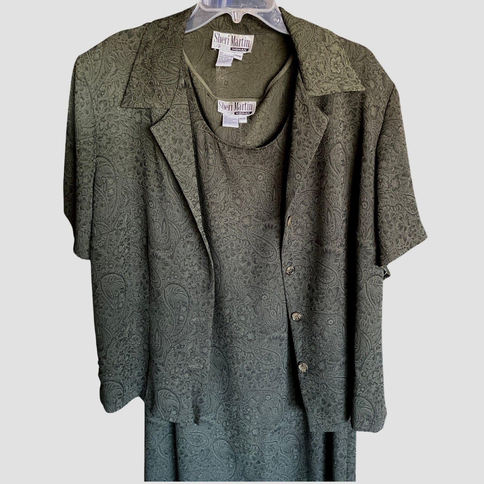 Vintage 90s Sheri Martin Woman Green Paisley Jacquard Dress & Jacket Set 18W