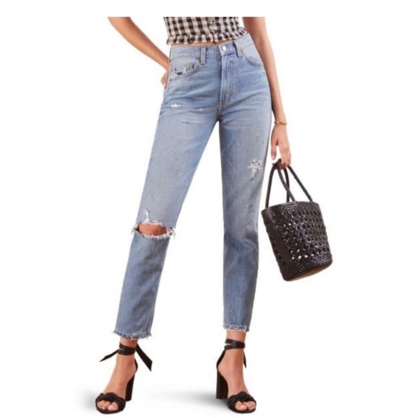 NWOT Reformation Julia Crop Cig Jeans in Arches Distressed Womens Size 24
