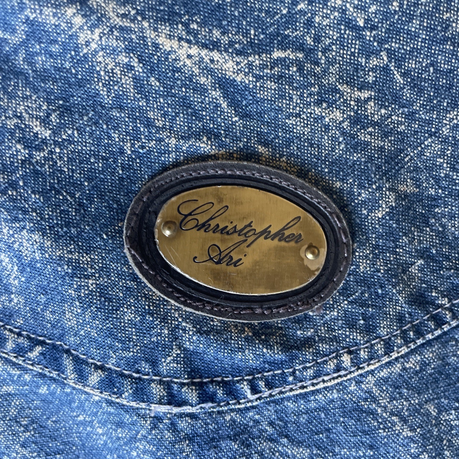 90s Vintage Christopher Ari Size XL Oversized Blue Stonewash Denim Shirt Sequin