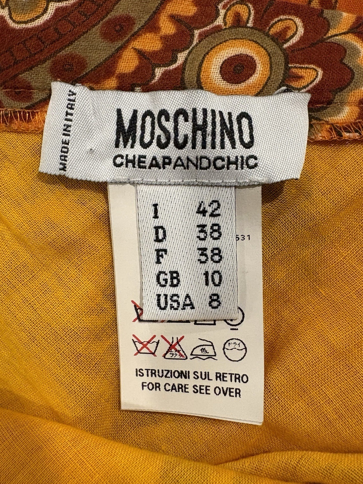 VTG 90s Moschino Cheap and Chic Orange Paisley Ruffled Maxi Skirt Italy 8 29″