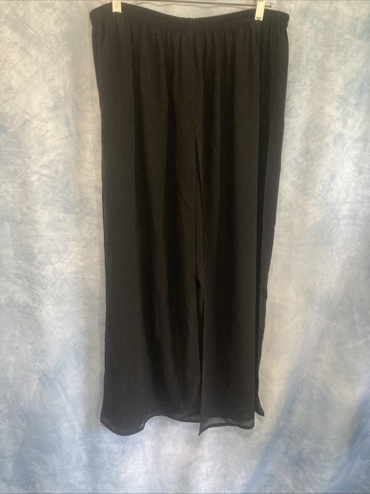 Vtg 90s Y2K Adrianna Papell Black Sheer Wide Leg Palazzo Pants Beaded Floral 1X