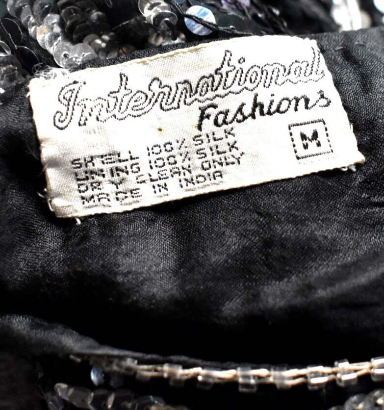 80s International Fashions Silk Sequin Blouse Art Deco Beaded Stage Medium VTG