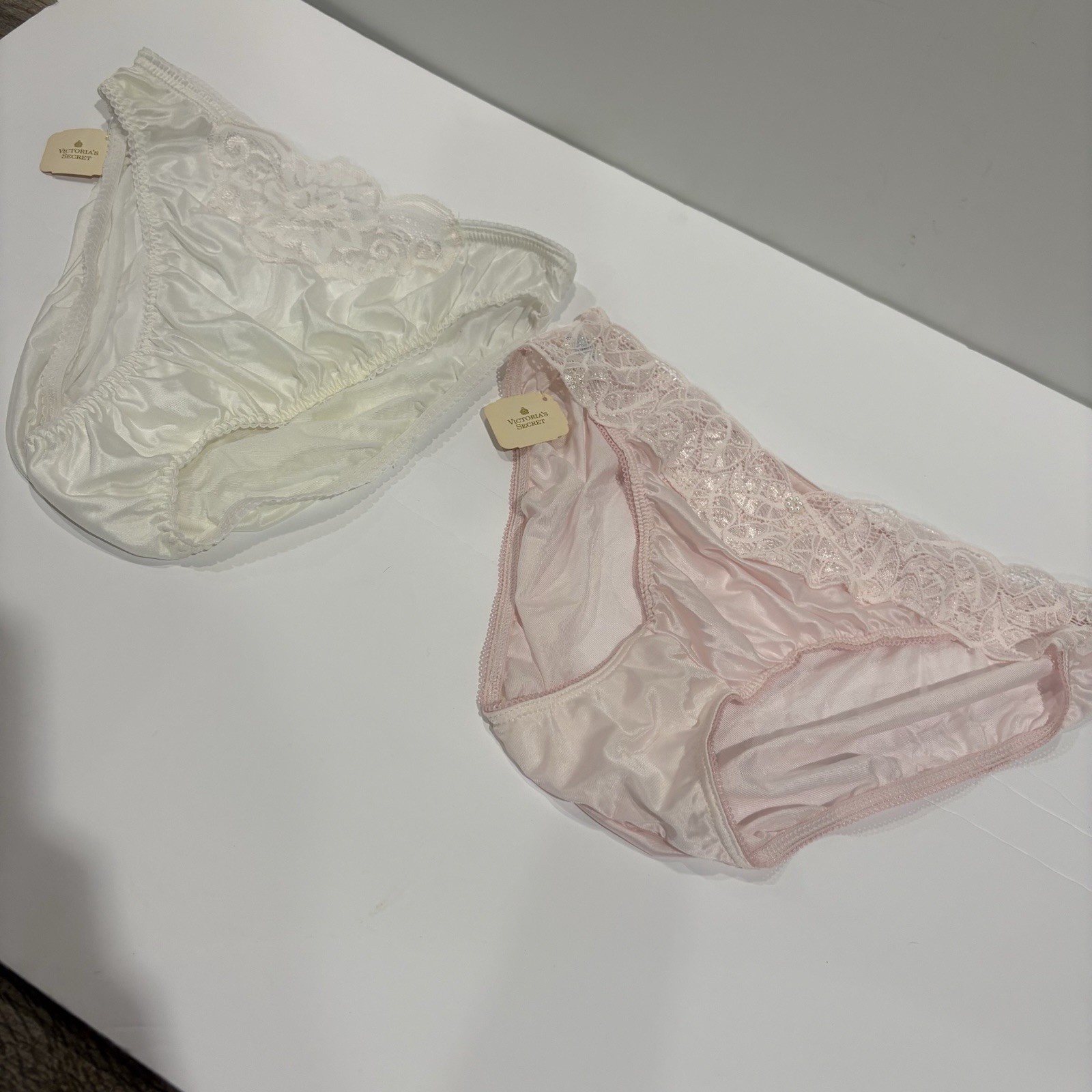 Vtg VICTORIAS SECRET Satin Panties Lot Gold Crown Label Lace Hi Cut NWT Sz L