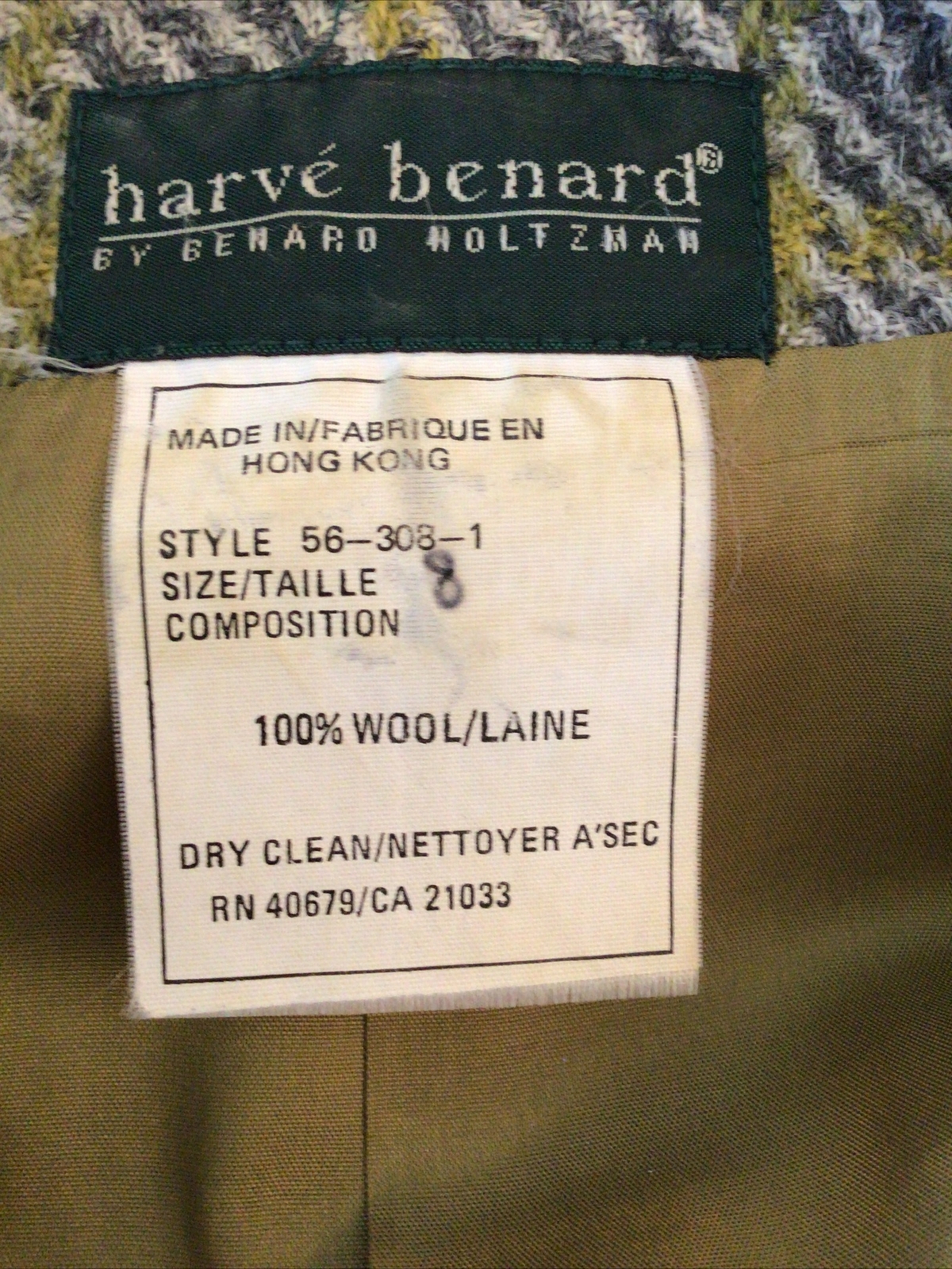 Vintage Harve Benard Green & Plaid Four Button Jacket 100% Wool 8