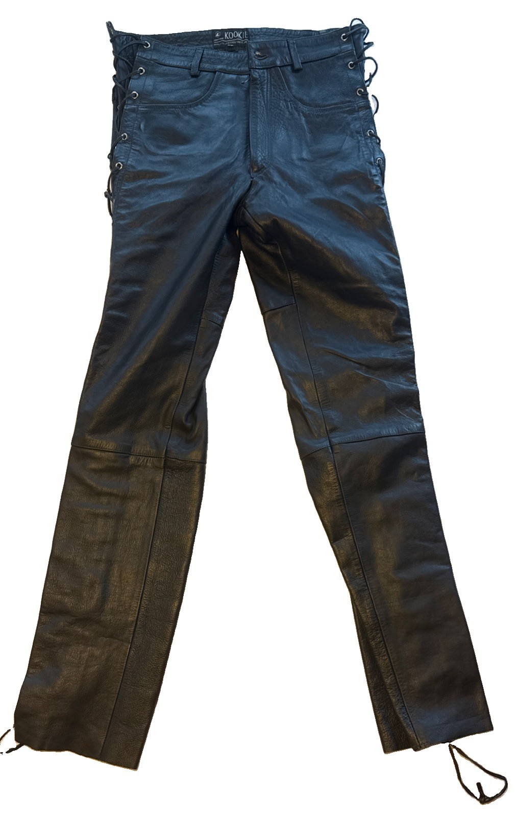 Vintage 80s/90s KOOKIE High-Waisted Leather Pants Tie Legs Size 33 Glam Rock