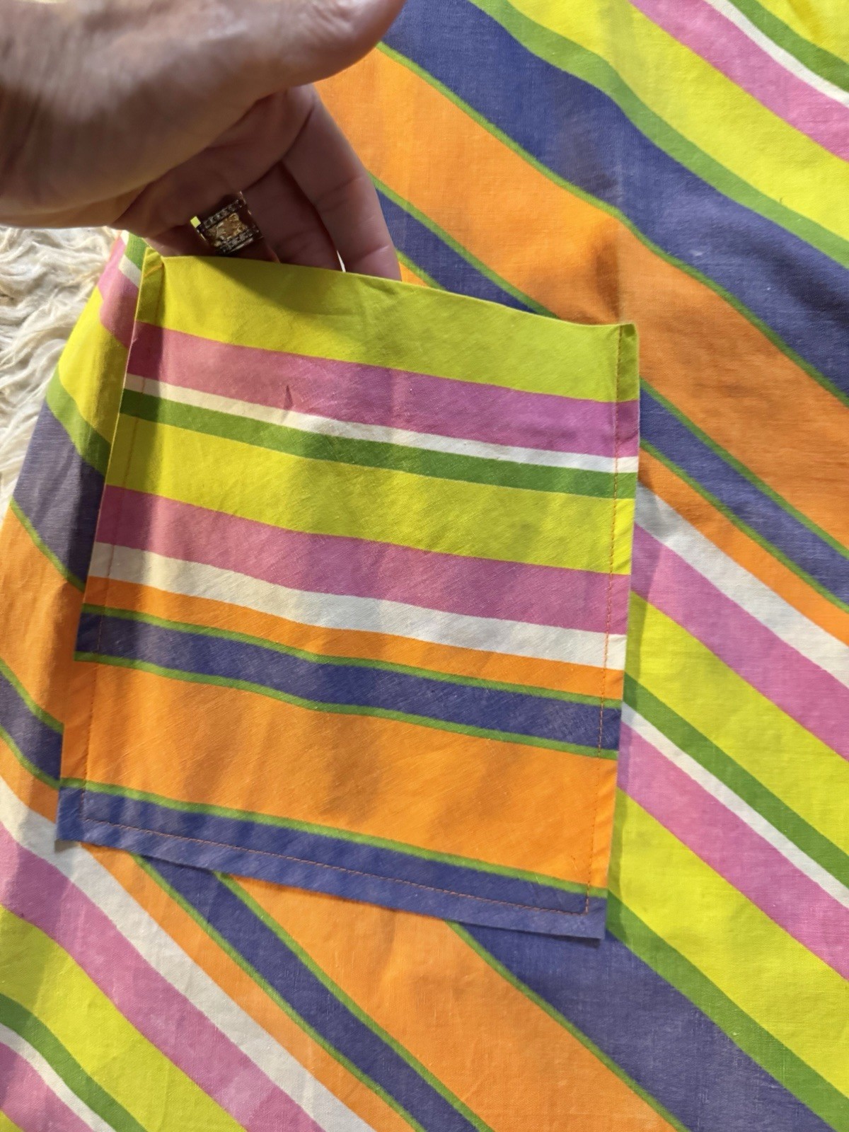 Vtg Stripe Tent A Line 60s Dress Quilted Collar Pocket Cotton XS S