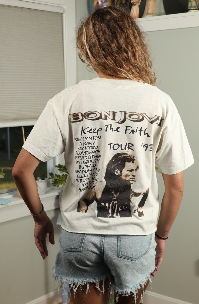 Bon Jovi t shirt Vintage LARGE 1993 Concert Tour Tee Keep the Faith 90s