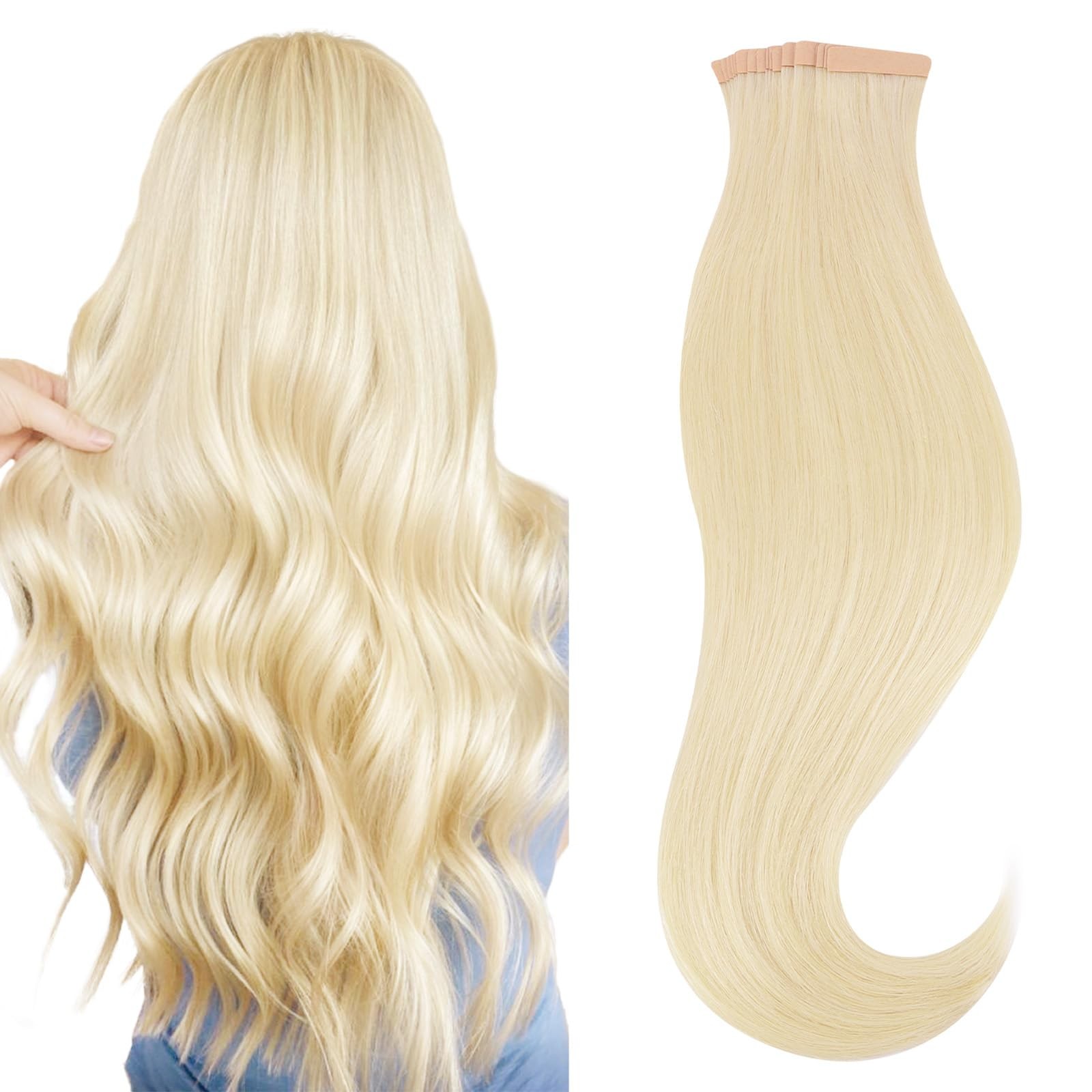HOTBANANA 18″ Platinum Blonde Tape-in Human Hair Extensions 20pcs