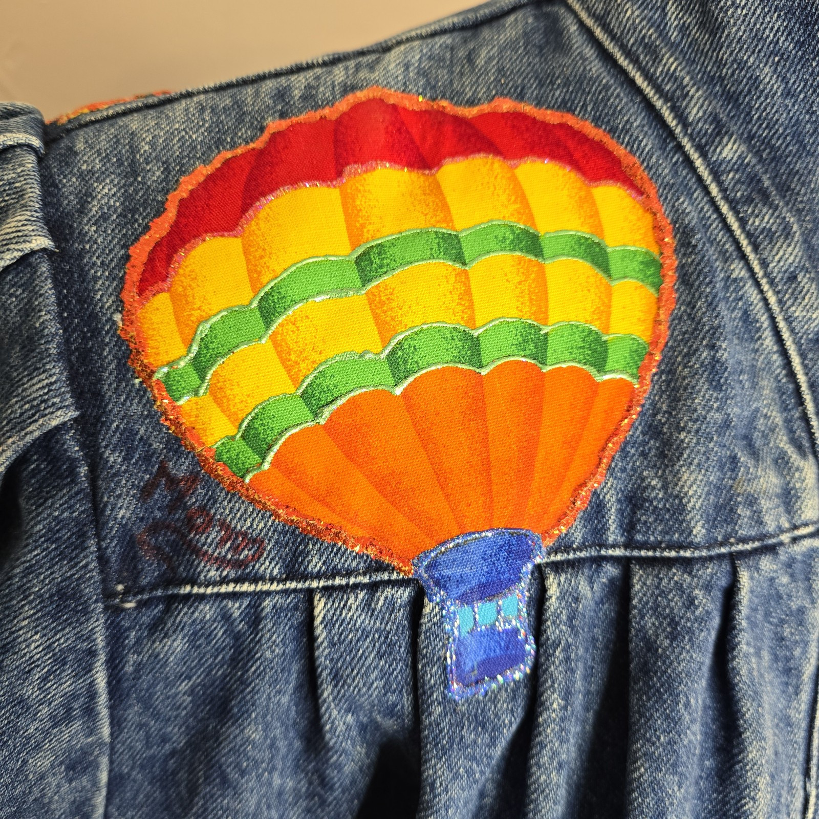 Bramble Lane Vintage Denim Jacket Sz Medium hot air Balloon applique puff paint