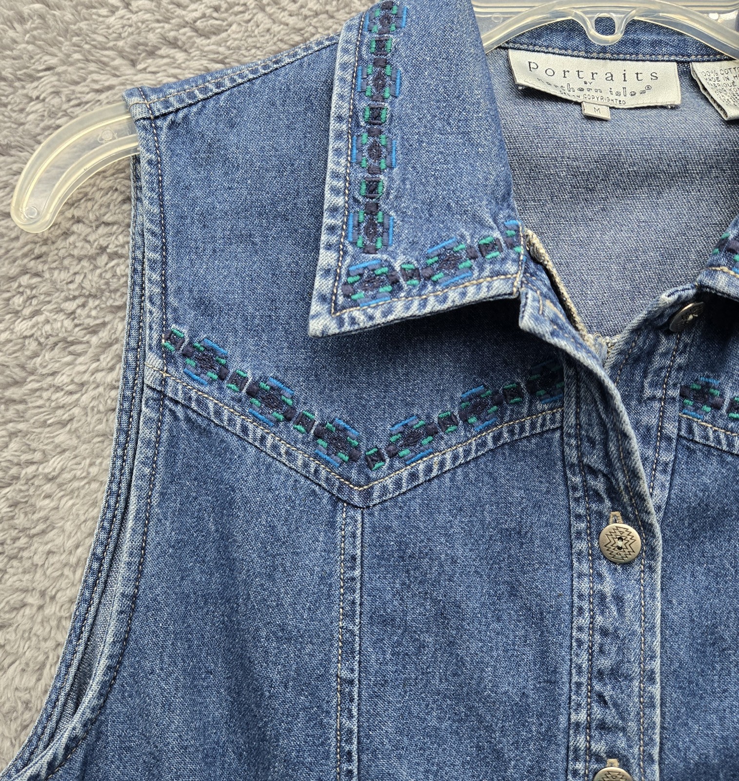Vintage 90s Portraits by Northern Isles Denim Vest, Braided Trim Western