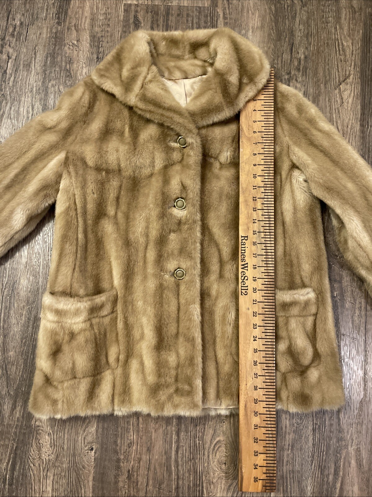 Mincara Russel Taylor ILGWU Label Faux Fur Coat Womens Sz L Great Cond Vtg