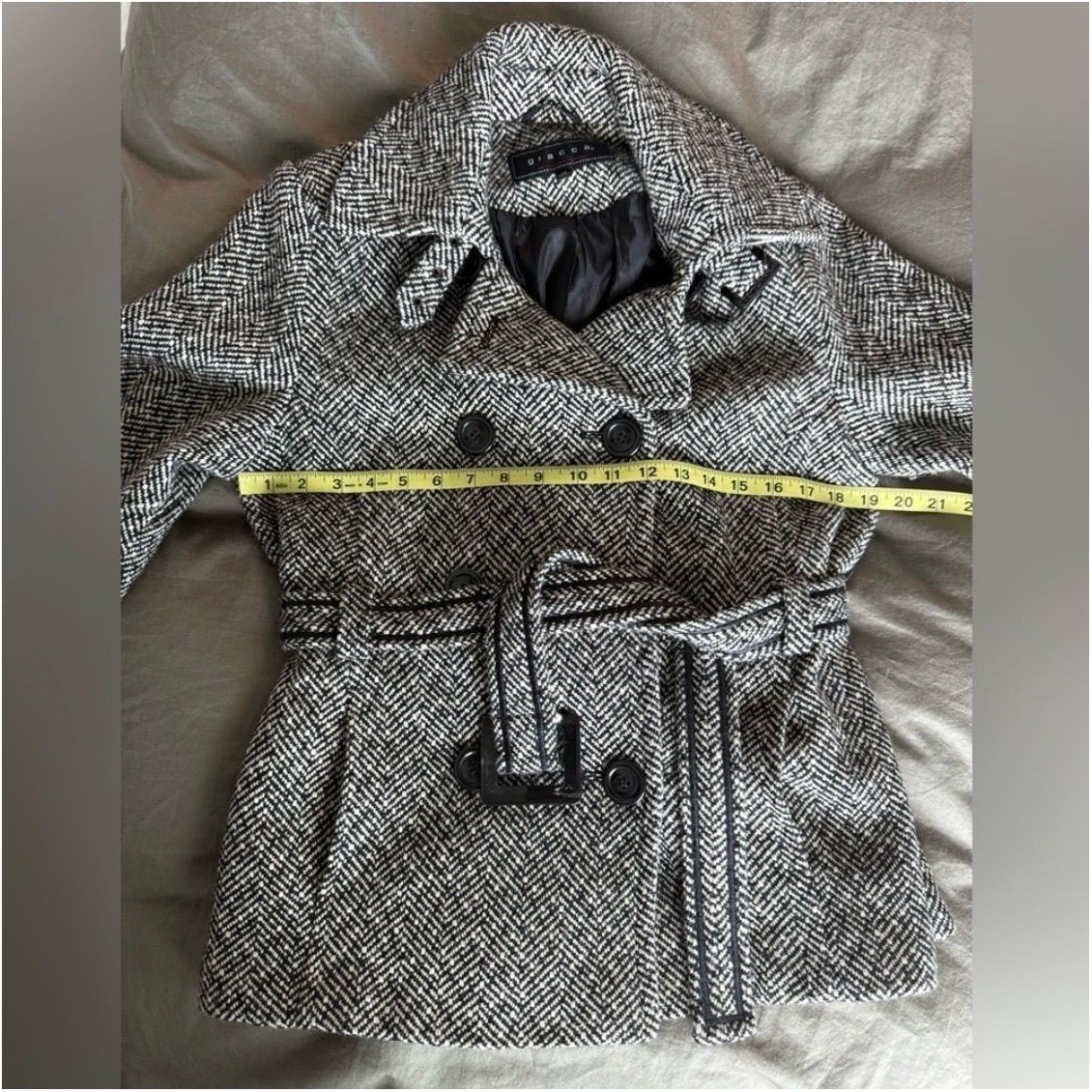 Giacca Tweed Croped Pea Coat LP Black Gray Herringbone Trench Jacket Y2K Preppy