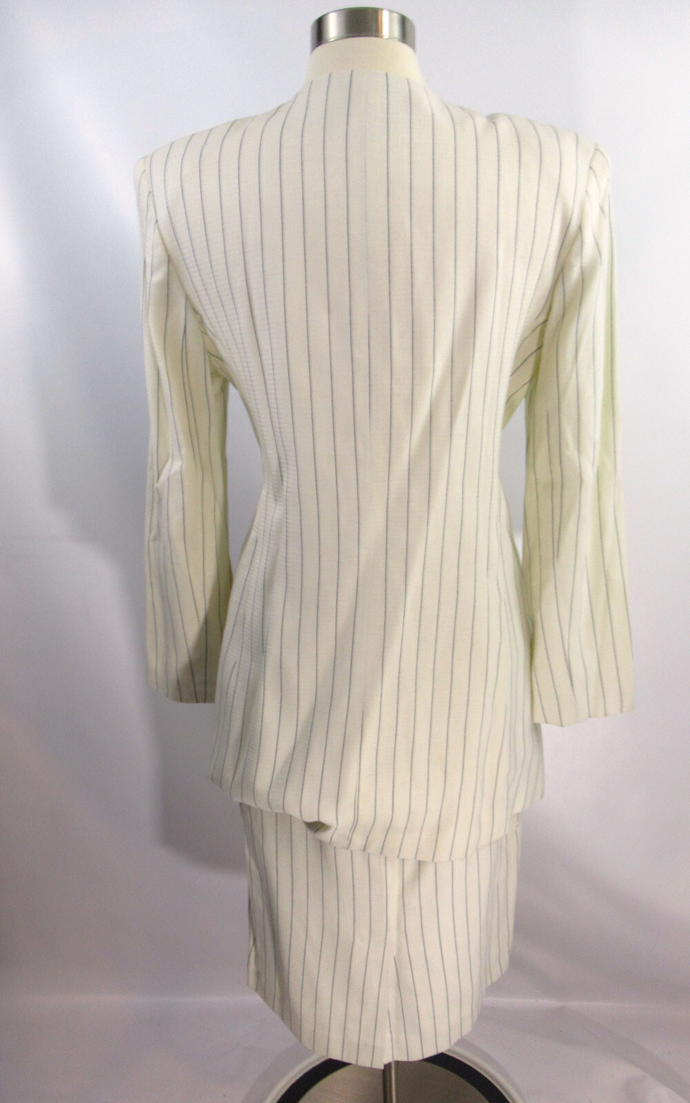 Vintage 1980s suit long jacket and skirt M.J. Carroll Cream striped rayon flax