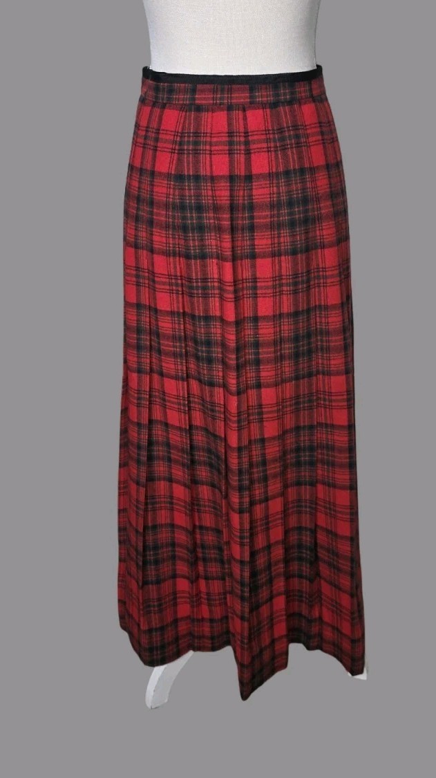 Vintage Century of Boston Plaid Skirt Womens Red Pleated Maxi A Line Size 14