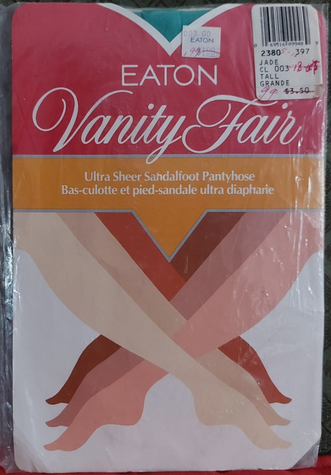 Vintage Pantyhose Rare Eaton Color Jade Size Tall BFRIP2