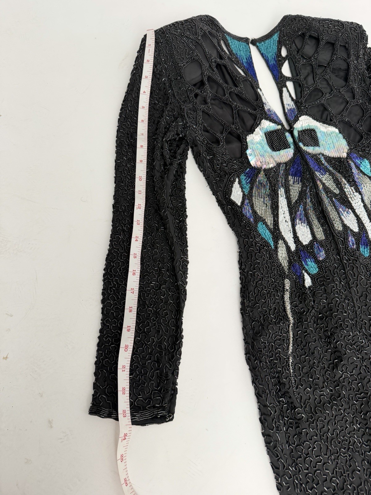 vtg lillie rubin Riazee Women Black Heavy Beaded Dress S Formal Rare Butterfly
