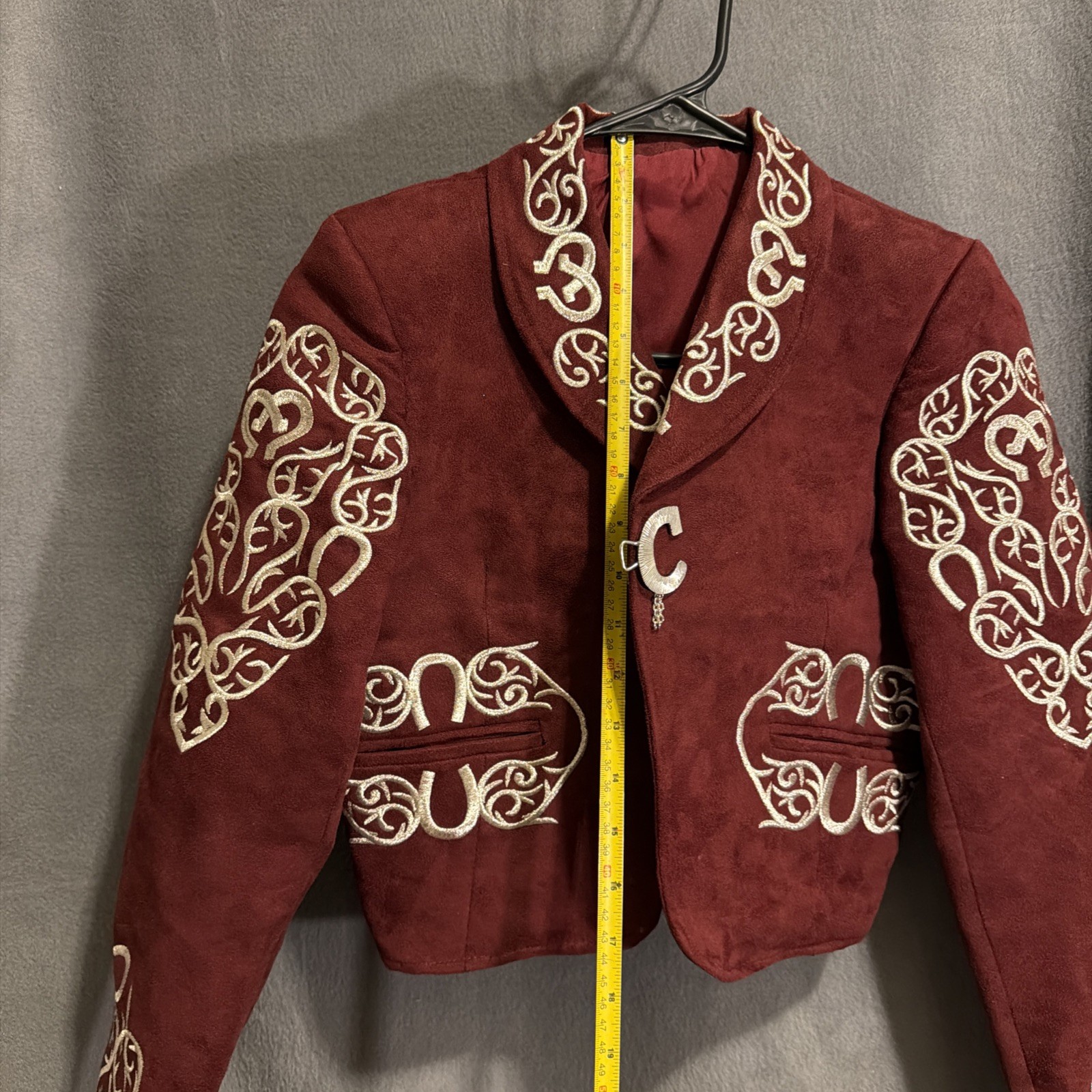 Mexican Embroidered Mariachi Jacket Coat XS Burgundy