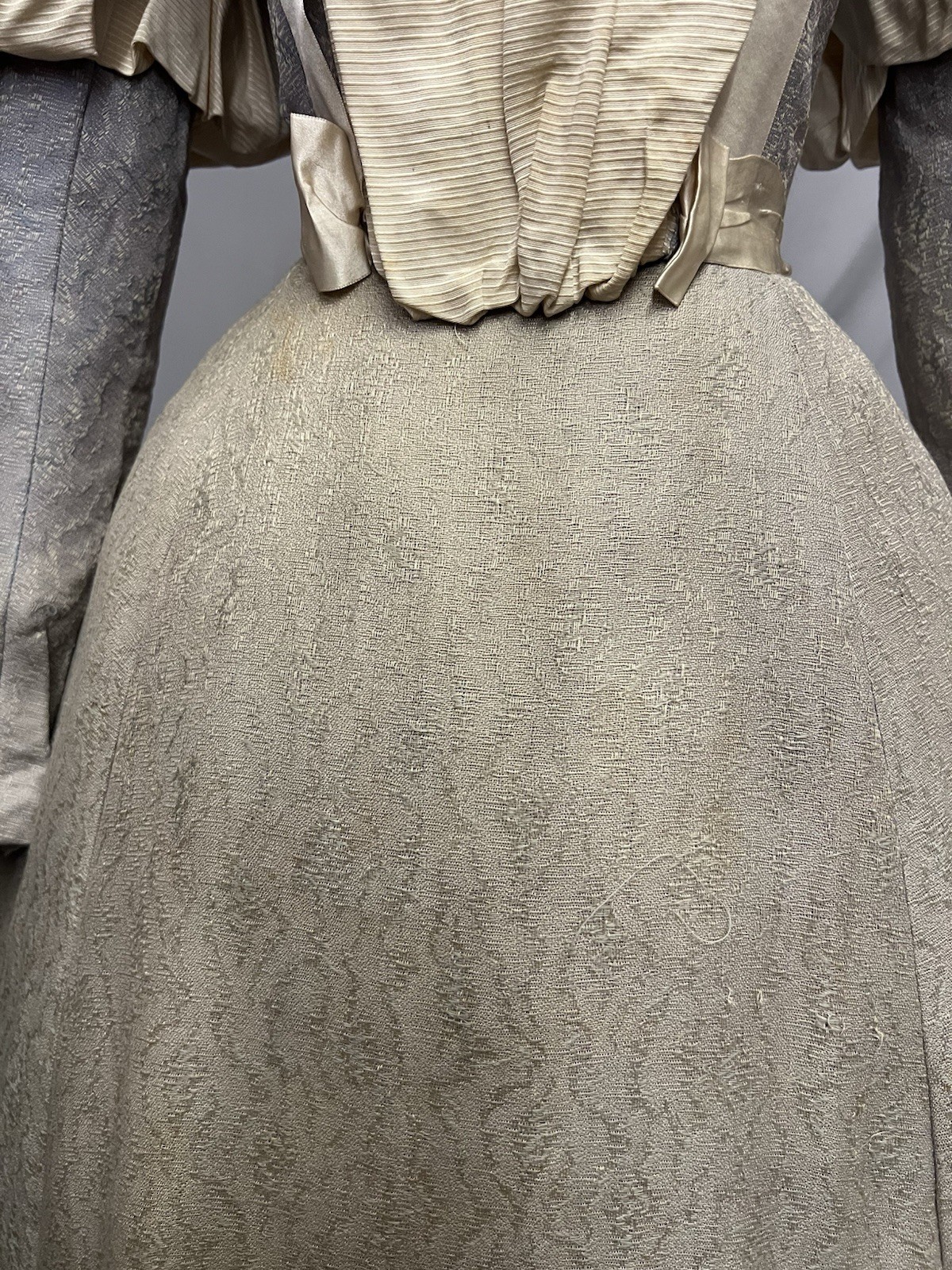 1880’s Gray & Ivory Silk Bustle Gown