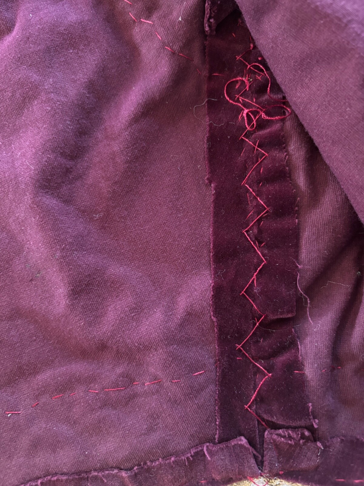 Vintage Antique Handmade Velvet Vest Burgundy with Gold Metallic Trim/Lace