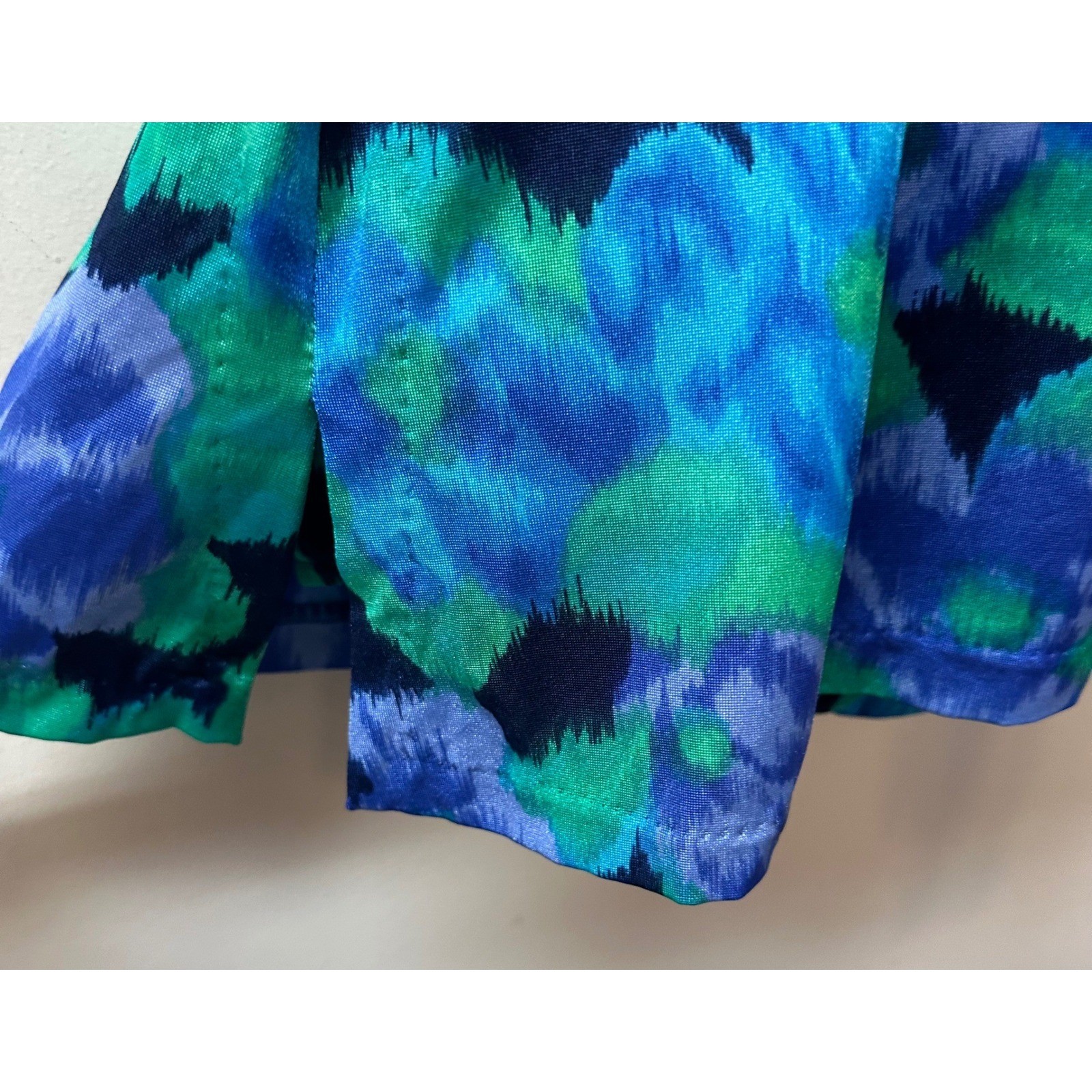 Maxine of Hollywood Vintage Swim Dress Blue Green Floral One Piece Size 16 USA