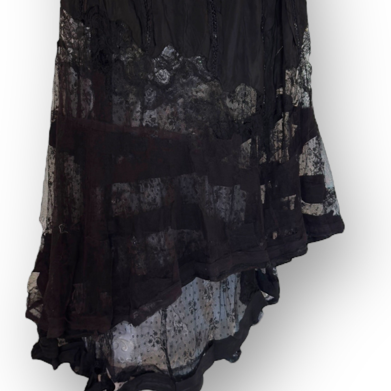 Antique Victorian Black Silk Lace Mourning Gown Dress 1900s Bodice Skirt Set