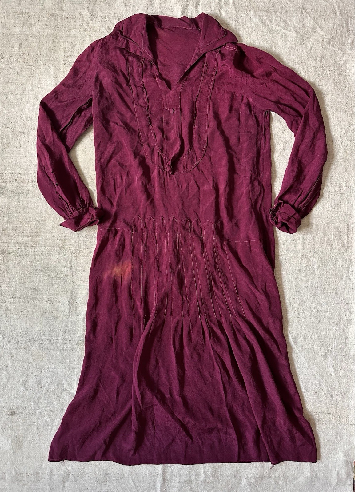 1920s Antique Pink Burgundy Silk Flapper Dress As Is Women’s Small