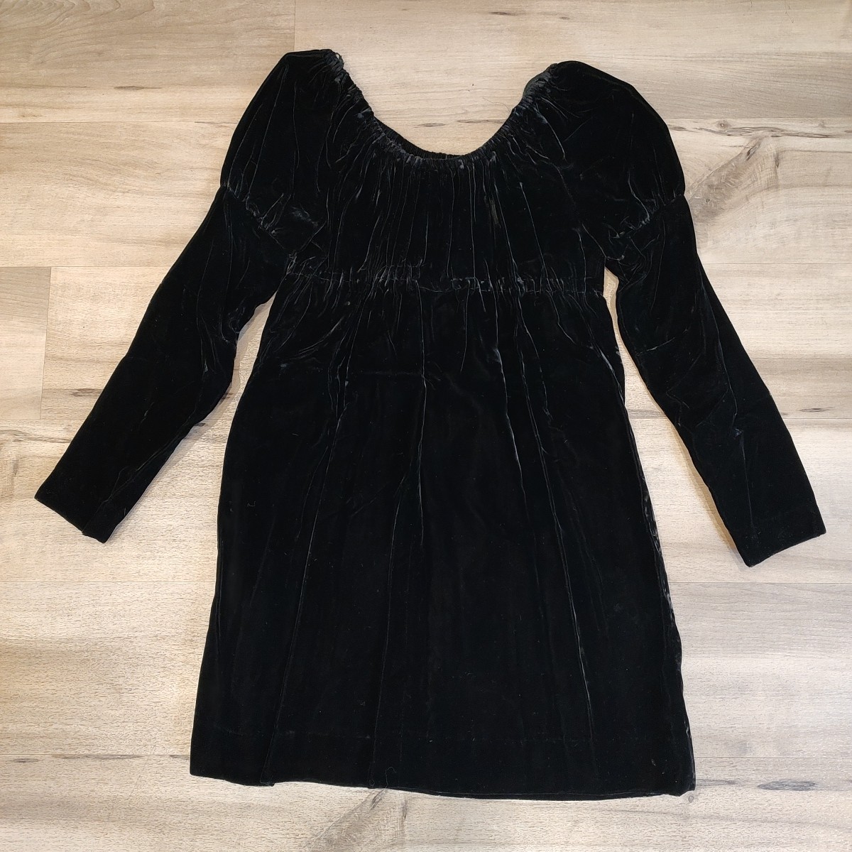 Vintage Young Innocent by Arpeja Velvet Dress Sz9 Black Empire Waist Puff Sleeve
