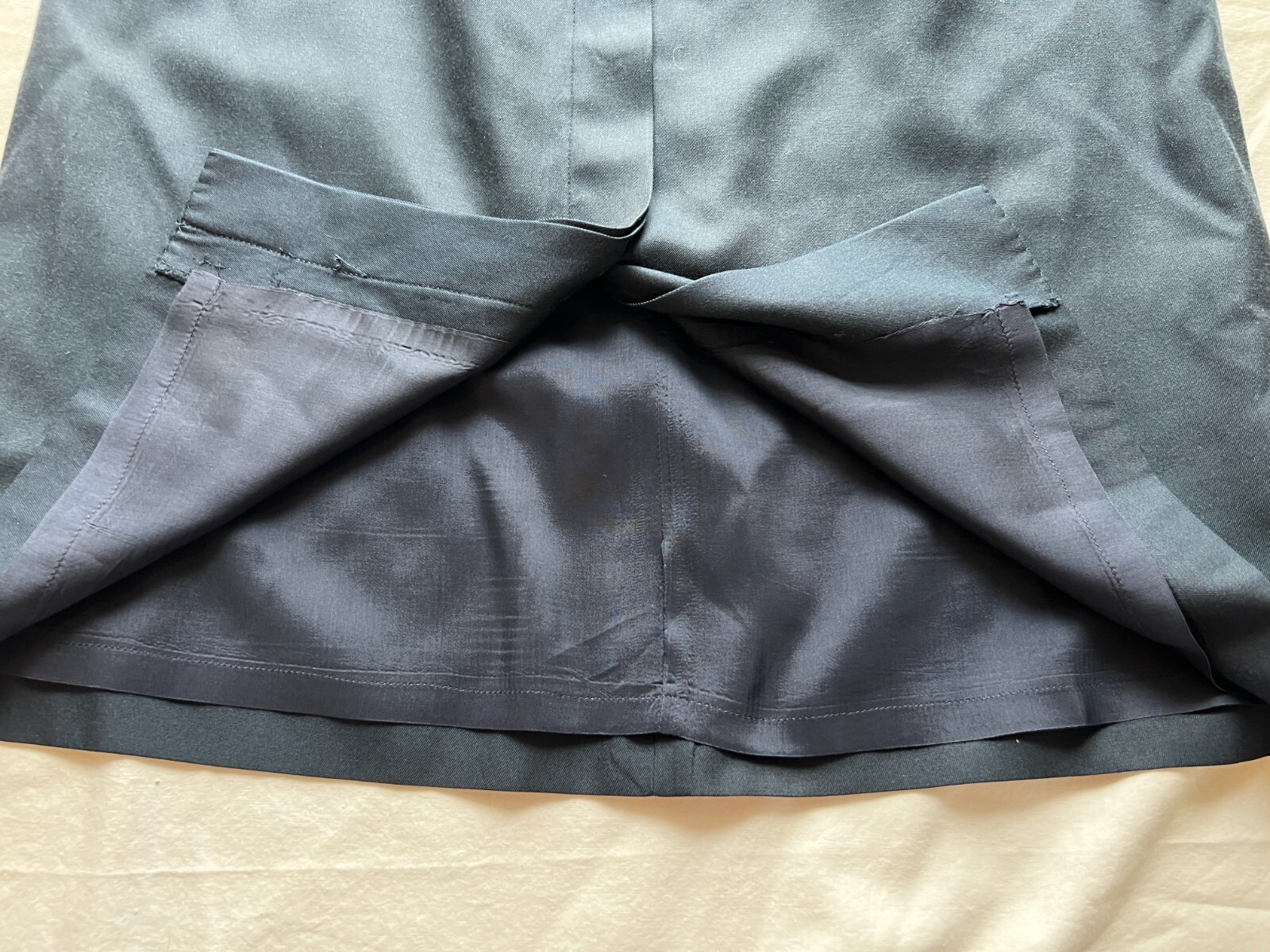 Vintage Navy Button Up Pencil Skirt – Blue Silk Cotton, Wiggle, Secretary Preppy