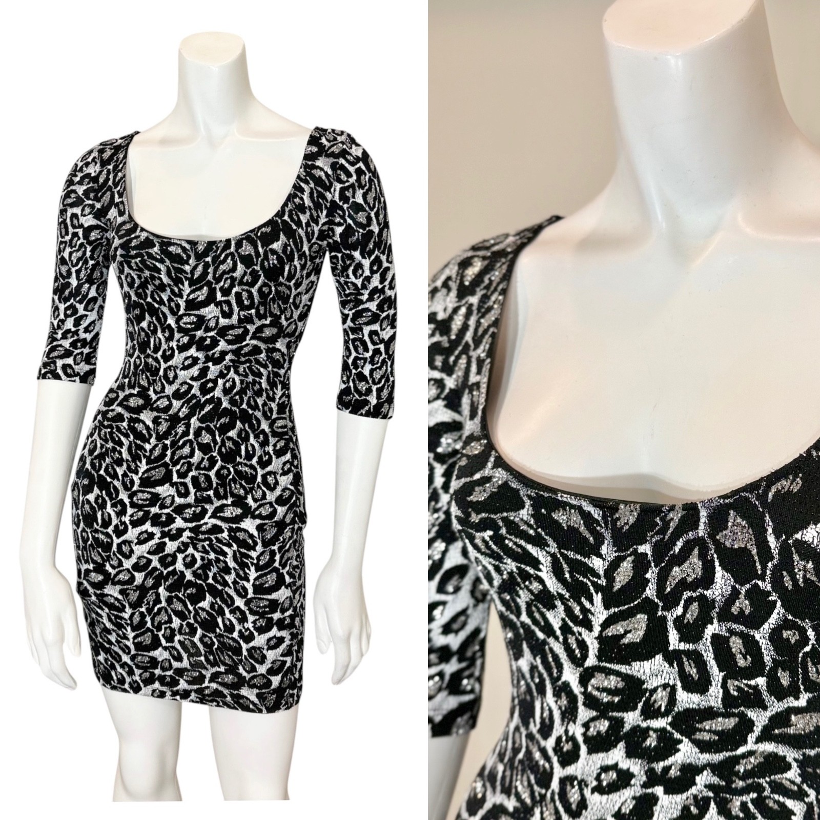Vintage 90’s GLITTER ANIMAL PRINT BODYCON DRESS S y2k Party Mini Sexy Clubwear
