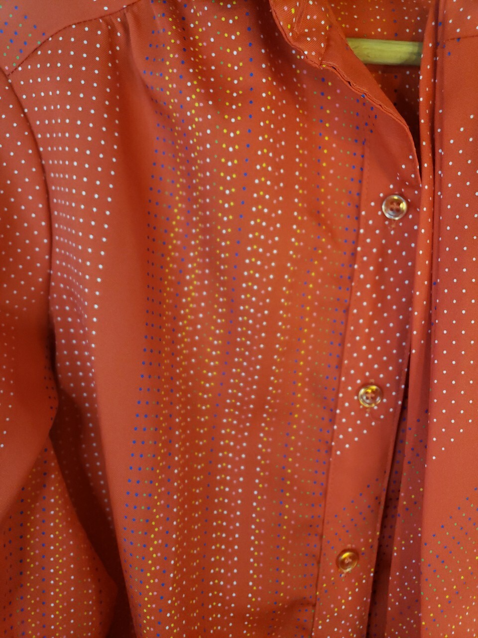 VTG 60S 70s Lady Arrow Button Up SIZE 10 L/S Red Polka dot Polyester PSYCHEDELIC