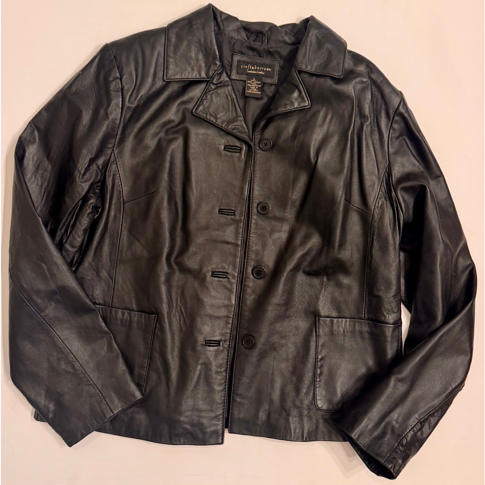 Vintage Croft & Barrow Women’s Lambskin Leather Button Front Jacket Black Size L