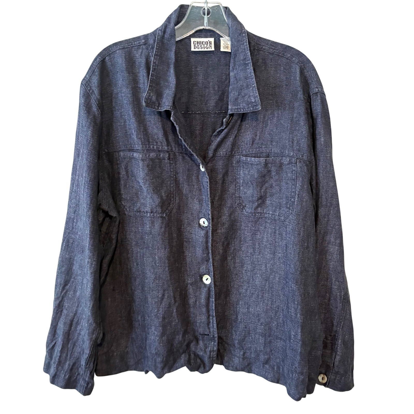 Chico’s Design Vintage Dark Blue Denim Chambray Jacket in Size XL